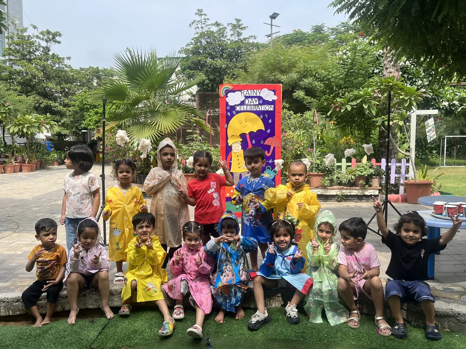 Students celebrating together in the school garden